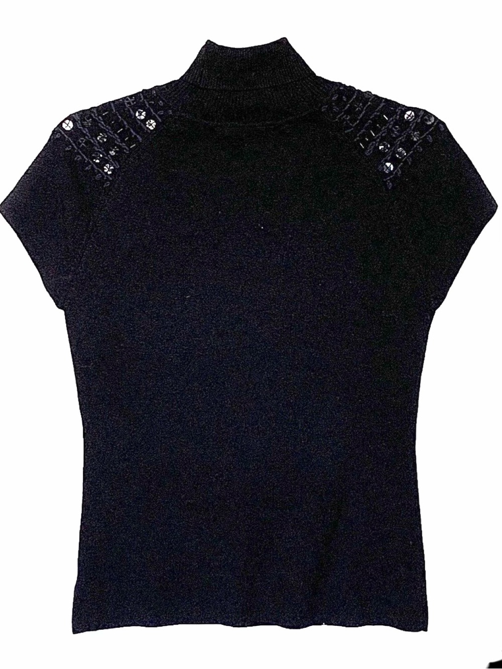 Tape Measure Black Wool Blend Sequin Fair Isle Turtleneck Sweater Top S - Picture 2 of 8